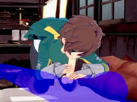 Konosuba yaoi - kazuma blowjob with cum in his mouth - japanese asian manga anime game porn gay