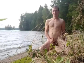 Sex model mars6mars walking and masturbate at lake shore